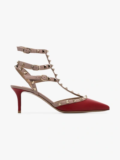 Shop Valentino Rockstud 65 Caged Pumps In Red