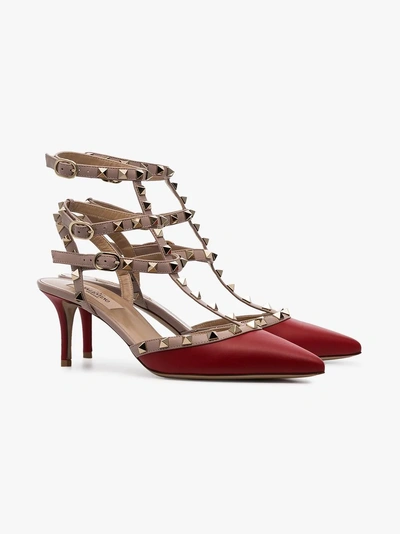 Shop Valentino Rockstud 65 Caged Pumps In Red