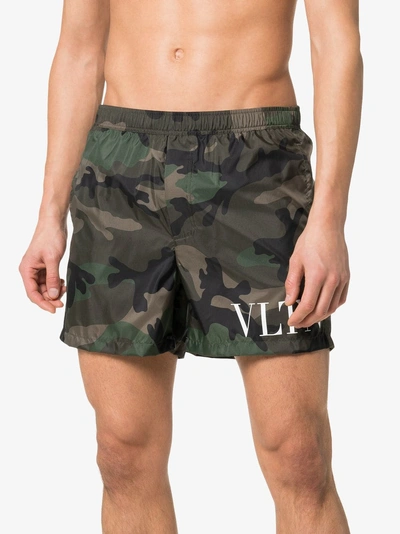 Shop Valentino Vltn Camouflage-badeshorts In F00 Green Camouflage