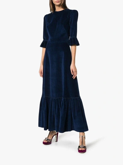 Shop The Vampire's Wife Ruffle Detail Corduroy Dress In Blue