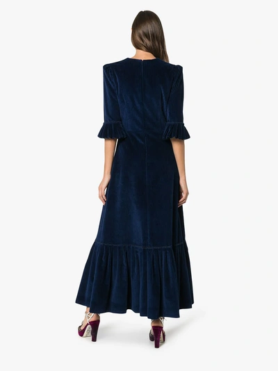 Shop The Vampire's Wife Ruffle Detail Corduroy Dress In Blue