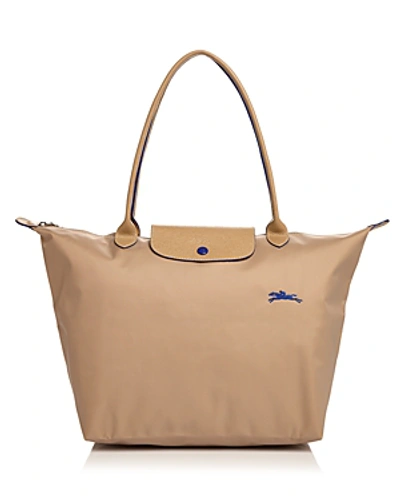 Shop Longchamp Le Pliage Club Large Shoulder Tote In Beige/silver