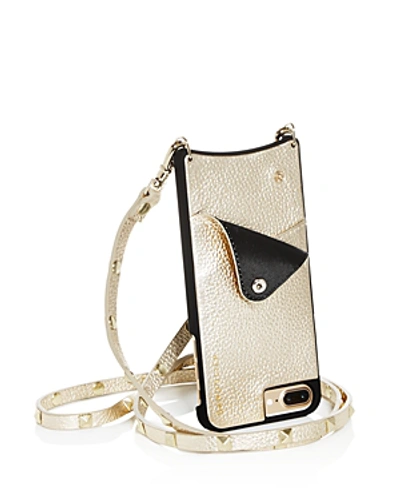 Shop Bandolier Sarah Studded Leather Iphone Crossbody In Gold