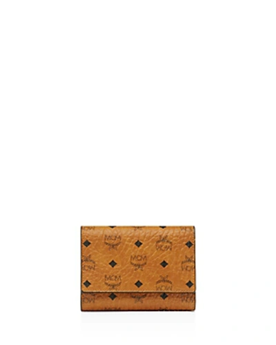 Shop Mcm Visets Tri-fold Wallet In Cognac/gold