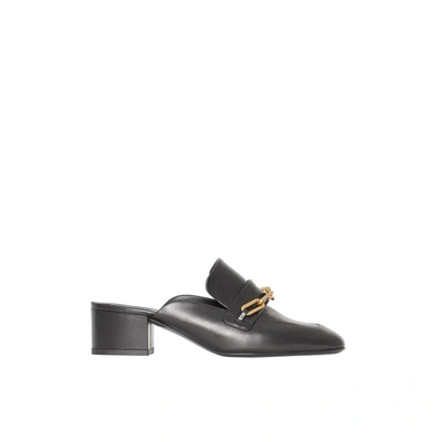 Shop Burberry Link Detail Leather Block-heel Mules In Black