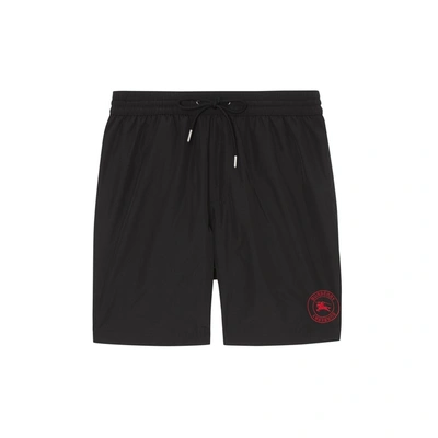 Shop Burberry Embroidered Logo Drawcord Swim Shorts In Black