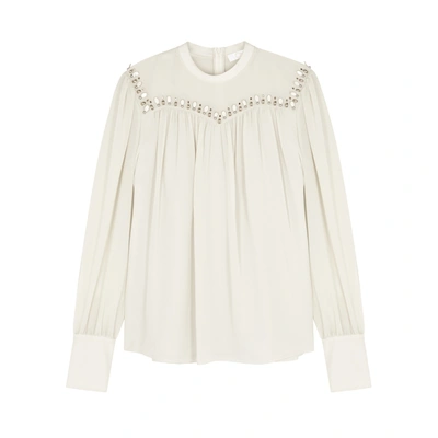 Shop Chloé Embellished Silk Chiffon Top In Grey