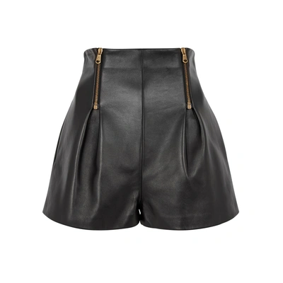 Shop Versace Black High-waisted Leather Shorts
