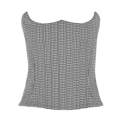 Shop Versace Houndstooth Cotton-blend Corset Top In Black