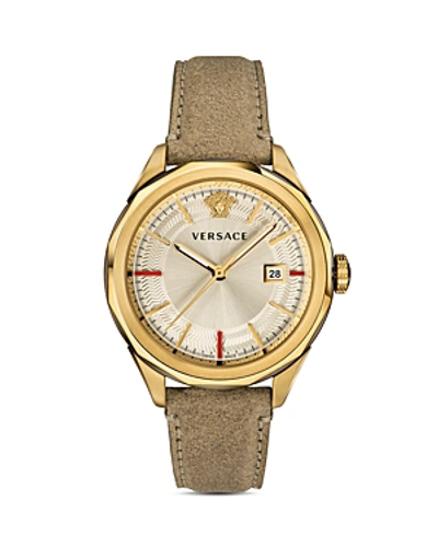 Shop Versace Collection Glaze Beige Leather Watch, 43mm In Ivory/tan