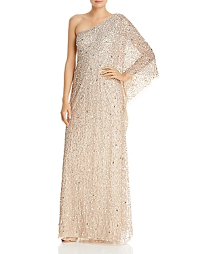Shop Adrianna Papell One-shoulder Sequined Gown In Champagne