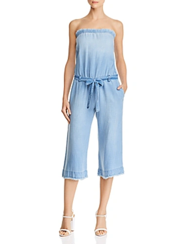 Shop Bella Dahl Frayed Strapless Chambray Jumpsuit In Clearwater