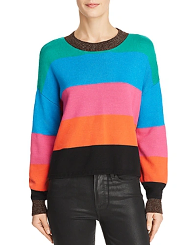 Shop Pam & Gela Metallic-trim Striped Cropped Sweater In Multicolor