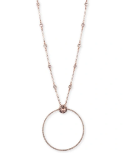 Shop Givenchy Rose Gold-tone Crystal Open Circle 32" Pendant Necklace In Pink