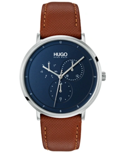Shop Hugo Boss Men's #guide Ultra Slim Brown Leather Strap Watch 40mm In Blue