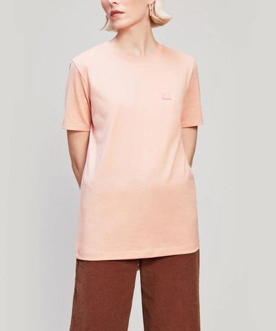Shop Acne Studios Face Patch Long Cotton T-shirt In Pale Pink