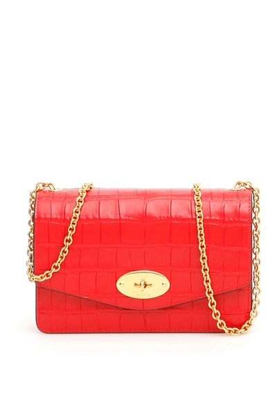 Shop Mulberry Croc Print Small Darley Bag In Ruby Red|rosso
