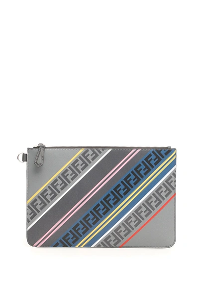 Shop Fendi Ff Stripes Pouch In Multicolor Palladio|grigio