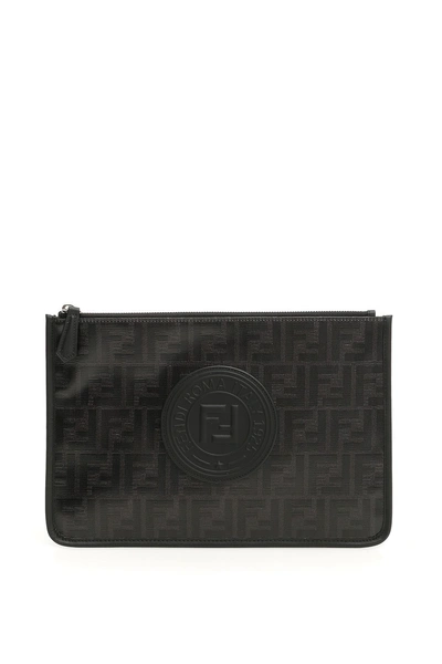 Shop Fendi Stamp Pouch In Nero Palladio|nero