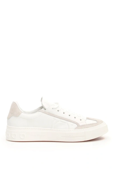 Shop Ferragamo Leather And Suede Borg Sneakers In White (beige)