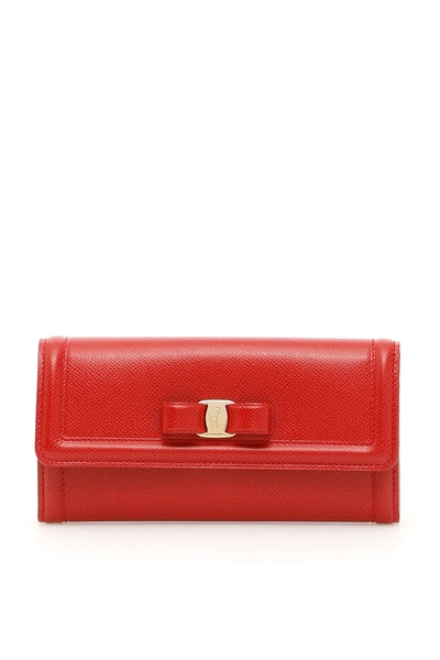 Shop Ferragamo Continental Wallet With Vara Bow In Red|rosso