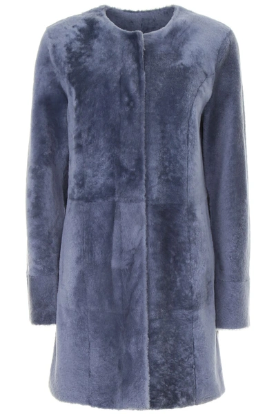 Shop Drome Reversible Fur Coat In Cloud (light Blue)