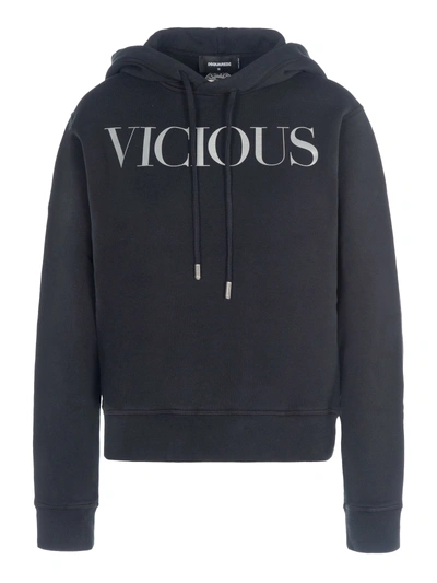 Shop Dsquared2 D Squared Dsquared "vicious" Printed Hoodie In Black