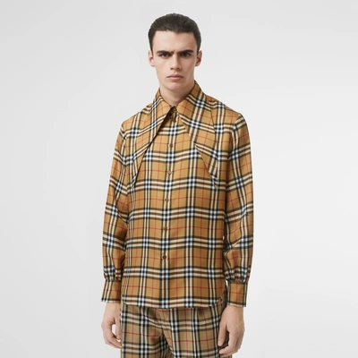 Shop Burberry Oversized Collar Silk Twill Shirt In Antique Yellow
