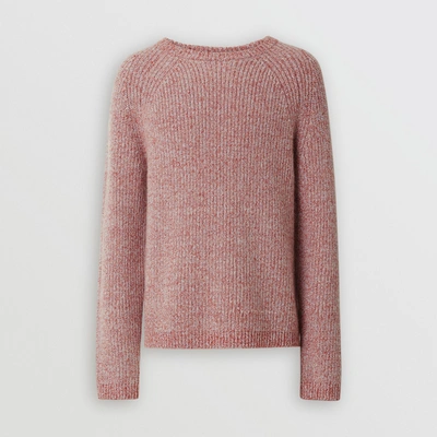 Shop Burberry Rib Knit Cashmere Cotton Blend Sweater In Apricot Pink