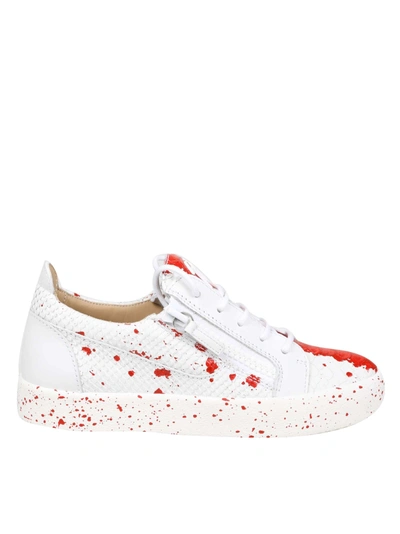 Shop Giuseppe Zanotti Design Sneakers May In Rectile Printed Leather White Color In White/flame