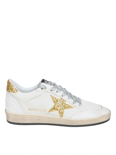 Shop Golden Goose Ball Star Sneakers In White Leather With Glitter Details