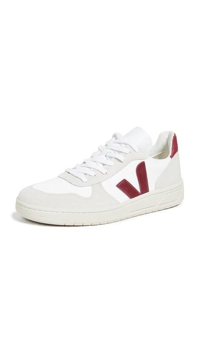 Shop Veja V-10 Mesh Sneakers In White/marsala