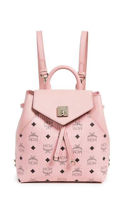 Shop Mcm Essential Visetos Original Small Backpack In Soft Pink