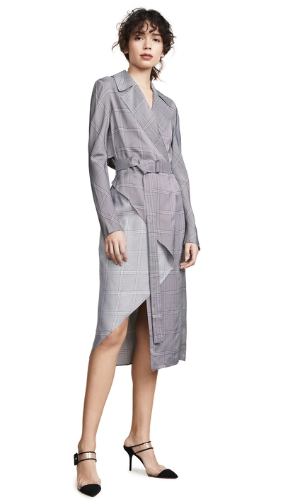 Dion Lee Check Bias Fold Trench Dress In Navy Check | ModeSens