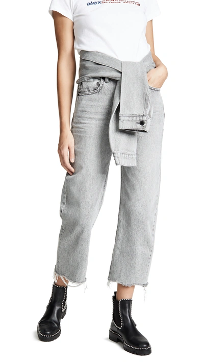 Shop Alexander Wang Stack Crop Tie Jeans In Light Grey