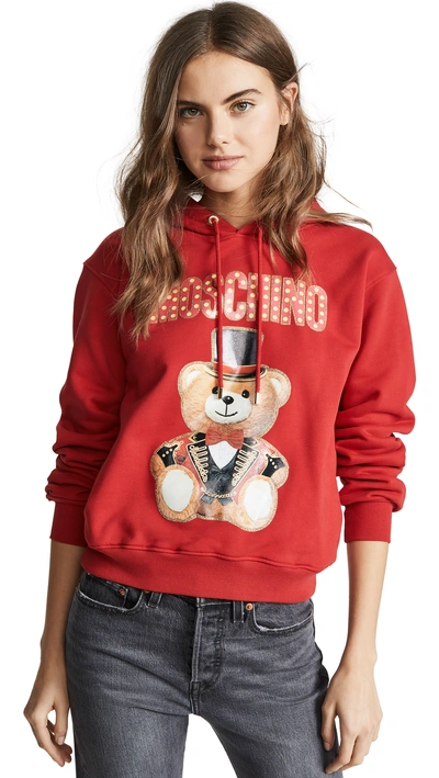 Shop Moschino Top Hat Bear Hoodie In Red