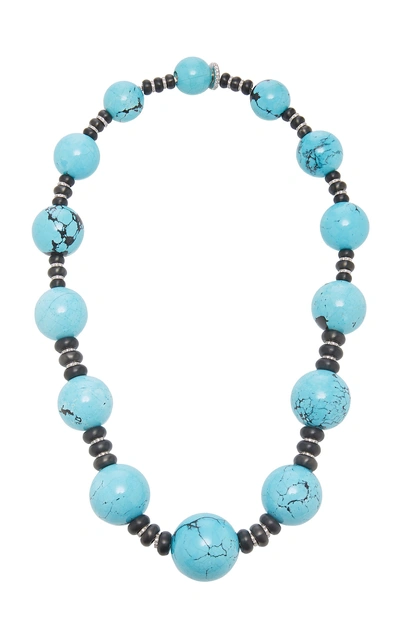 Shop Sabbadini White Gold Turquoise And Diamond Necklace In Blue