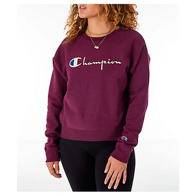 Shop Champion Women's  Reverse Weave Crew Sweatshirt, Purple