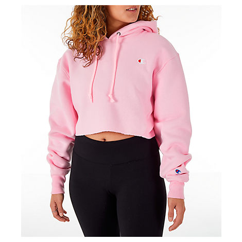 champion reverse weave pink crop hoodie