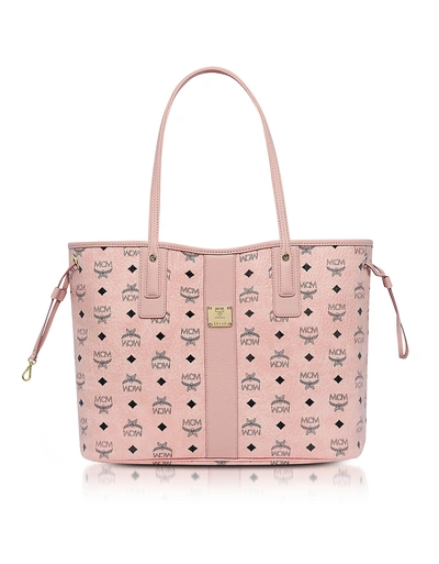 Shop Mcm Shopper Project Visetos Soft Pink Medium Reversible Tote Bag