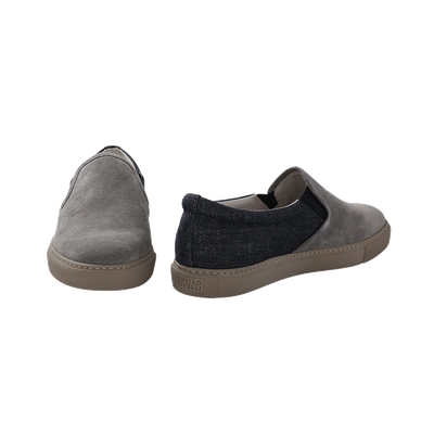 Shop Brunello Cucinelli Suede And Denim Slip On