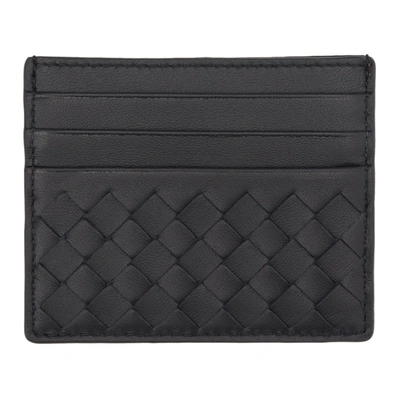 Shop Bottega Veneta Black Intrecciato Card Holder In Tourmaline