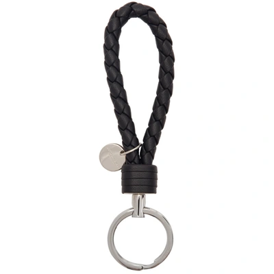 Shop Bottega Veneta Black Intrecciato Loop Keychain In 1000 Nero