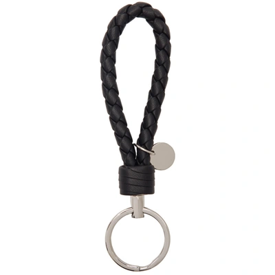 Shop Bottega Veneta Black Intrecciato Loop Keychain In 1000 Nero