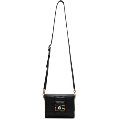 Shop Dolce & Gabbana Dolce And Gabbana Black Iguana Crystal Logo Bag In 80999 Black