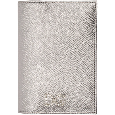 Shop Dolce & Gabbana Dolce And Gabbana Silver Crystal Logo Passport Holder In 80750 Silve