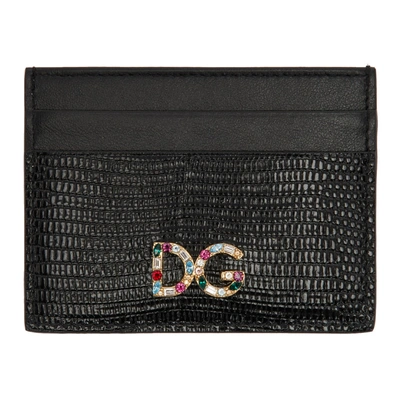 Shop Dolce & Gabbana Dolce And Gabbana Black Snake Crystal Logo Card Holder In 80999 Black