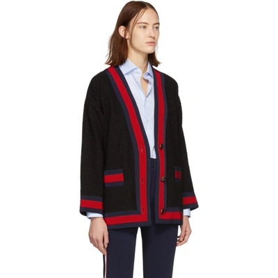 Shop Gucci Black Tweed Web Cardigan In 1301 Black