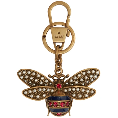 Shop Gucci Gold Bee Keychain In 8813 Multi