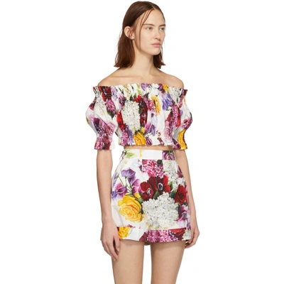 Shop Dolce & Gabbana Multicolor Poplin Ortensia Off-the-shoulder Blouse